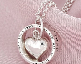 Necklace with ring & heart family jewelry engraving name necklace 925 silver necklace name ring jewelry ladies necklace name saying silver necklace Mother's Day