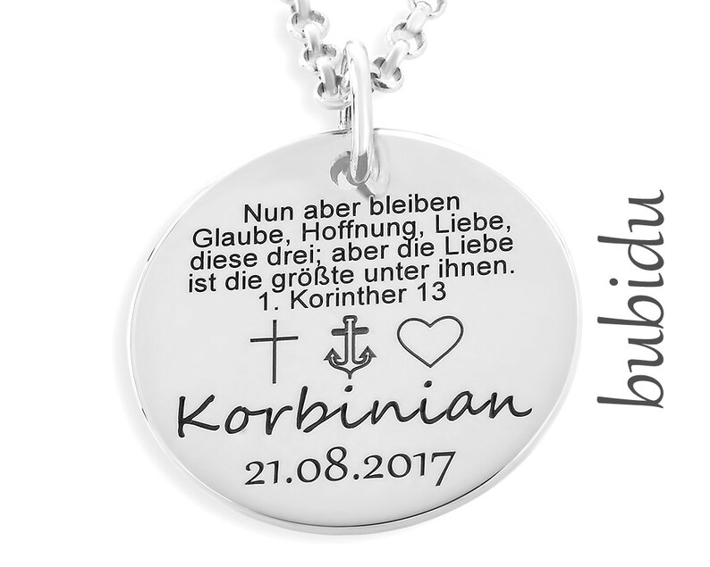 Namenskette Glaube Liebe Hoffnung, religiöser Schmuck,heilige Konfirmation, Geschenk Taufe Kette mit Gravur, Silberschmuck Mit Psalm Vers Bild 4