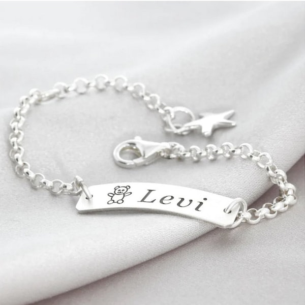Baptism gift personalized name jewelry, baptismal bracelet boys or girls, silver, baby bracelet, children's jewelry with engraving for birth