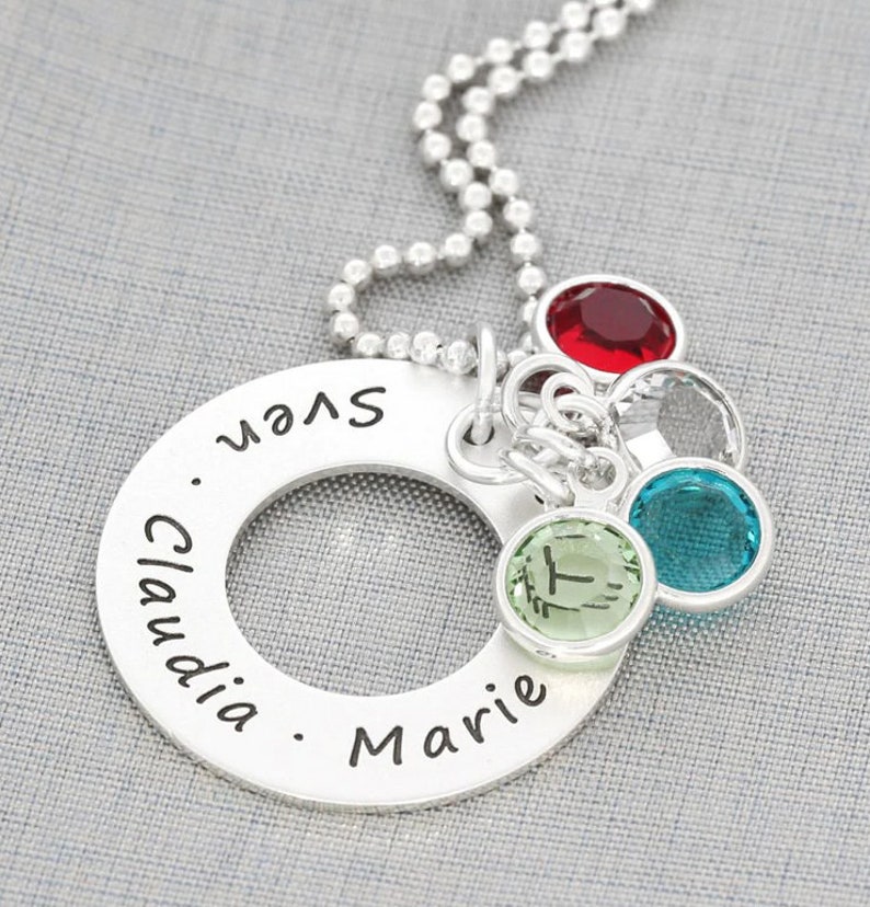 Geburtsstein Kette Halskette mit Monatsstein Damen Geschenkidee Mama Valentinstag Muttertag Familie Kinder Namenskette personalisiert Bild 2