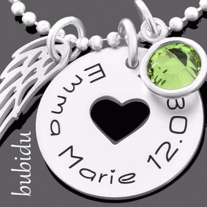 Collier Enfant Collier Prénom Gravé Argent Ailes Coeur image 2