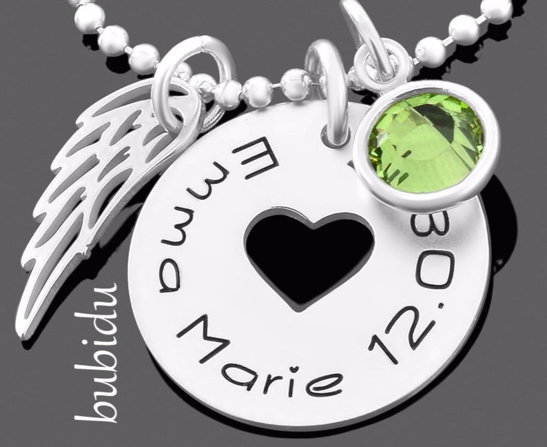 Collier Enfant Collier Prénom Gravé Argent Ailes Coeur image 2