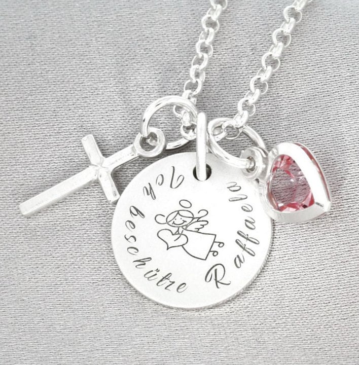 Christening baptism chain engraving, name chain cross, baptism chain, crystal heart, gift for communion confirmation birth birthday children