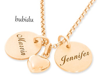 Necklace Names Engraving Heart Pendant Rose Gold Gift Mom Grandma Necklace Two Pendant Engraved Valentine's Day Love Jewelry Round Name Chain