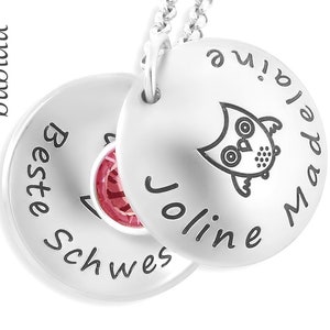 Kinderkette Gravur Medaillon Mit Namen Kinderschmuck Eule Geschenk Schwester Kette Text Eulenschmuck Kind Mädchen Silberschmuck owl BUBIDU Bild 6