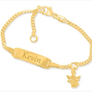 Bracelet gold-plated with engraving angel pendant gift for baptism engraving plate personalized ID bracelet name date guardian angel pendant