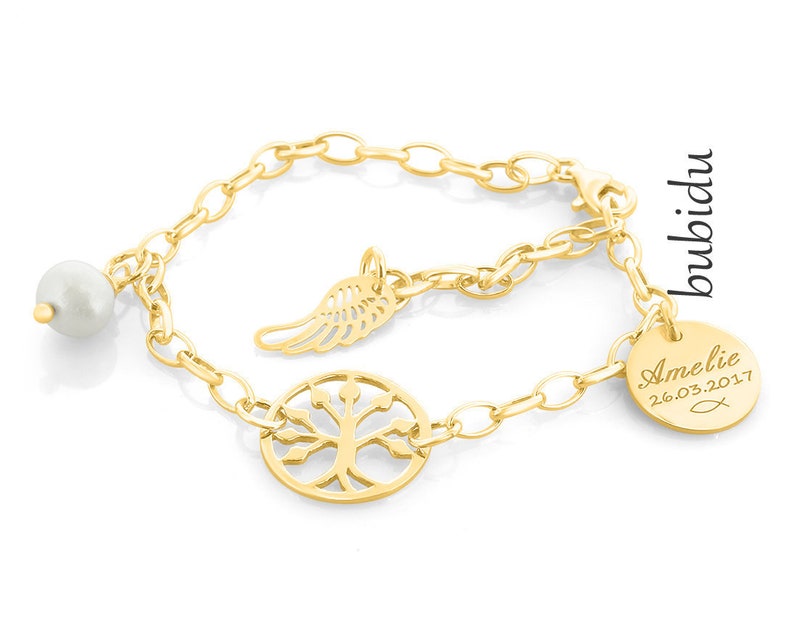 Baptism bracelet engraving gold, christening jewelry with name, tree of life jewelry, bracelet gold-plated baptism communion confirmation birthday name day image 1