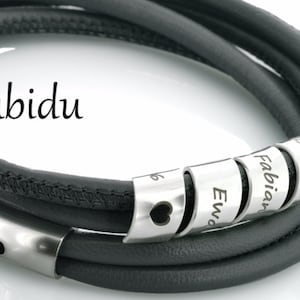 BRACELET ENGRAVING NAME leather bracelet men engraving men's bracelet gray men's bracelet leather family bracelet man personalized jewelry heart image 1