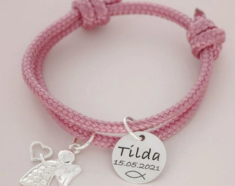 Christening bracelet for girls, engraved bracelet, pink christening angel, children's jewelry, 925 silver, personalized bracelet, pink guardian angel, name bracelet online