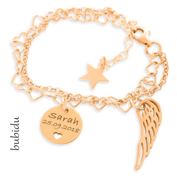 Women's jewelry high quality rose gold plated made of 925 sterling silver name bracelet rose with heart engraving pendant wings star star child