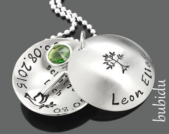 Taufkette Mit Gravur, Medaillon Taufe, Namenskette mit Kreuz und Geburtsstein, Geschenk Patenkind