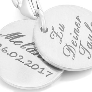 Silver Charm with Engraving, Pendant with Name, Jewelery Mom Valentine's Day Birth Birthday Charm for Wedding, Anniversary, Memory of Occasion image 3