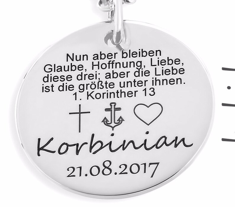 Namenskette Glaube Liebe Hoffnung, religiöser Schmuck,heilige Konfirmation, Geschenk Taufe Kette mit Gravur, Silberschmuck Mit Psalm Vers Bild 3