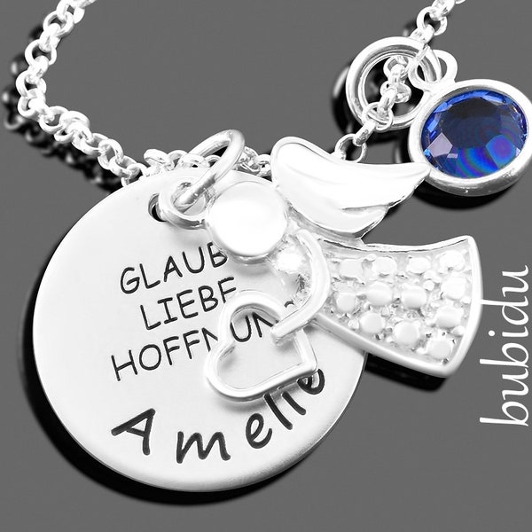 Kette Konfirmation Mädchen Gravur Schmuck 925 Silber Kommunion Geschenk Taufe Engel Silberschmuck Schutzengel Kinderkette Namen Geburtsstein