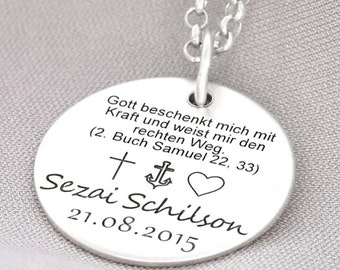 Namenskette Glaube Liebe Hoffnung, religiöser Schmuck,heilige Konfirmation, Geschenk Taufe Kette mit Gravur, Silberschmuck Mit Psalm Vers