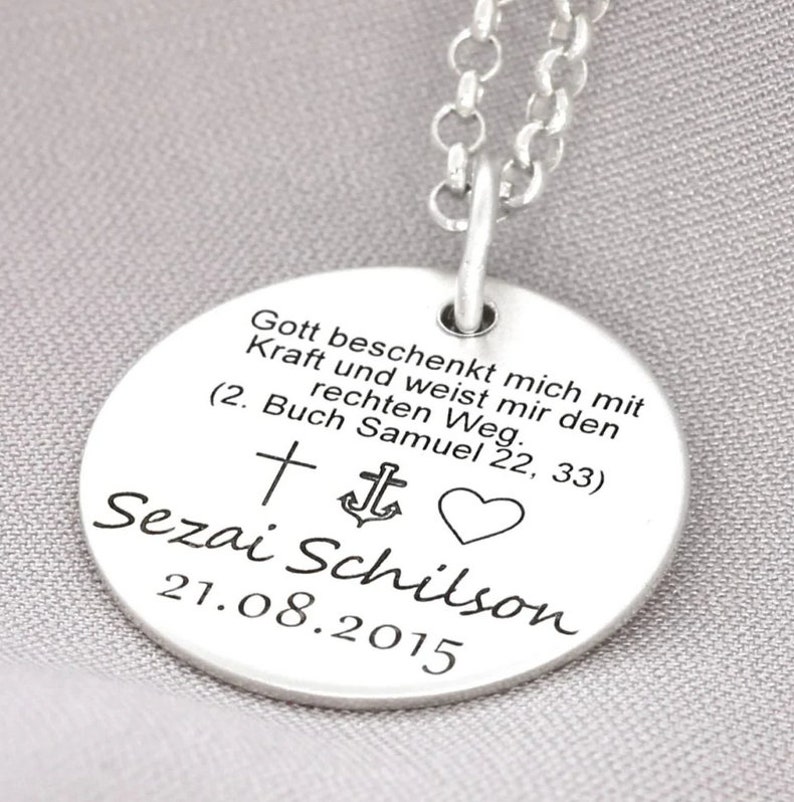 Namenskette Glaube Liebe Hoffnung, religiöser Schmuck,heilige Konfirmation, Geschenk Taufe Kette mit Gravur, Silberschmuck Mit Psalm Vers Bild 1