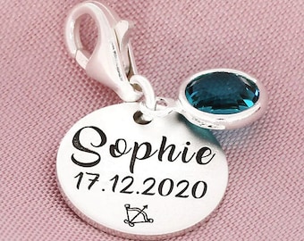 Colgante personalizado con nombre grabado, Plata de Ley 925, piedra natal, joyería de nombre, regalo para nacimiento, colgante de bautismo, amuleto de la suerte