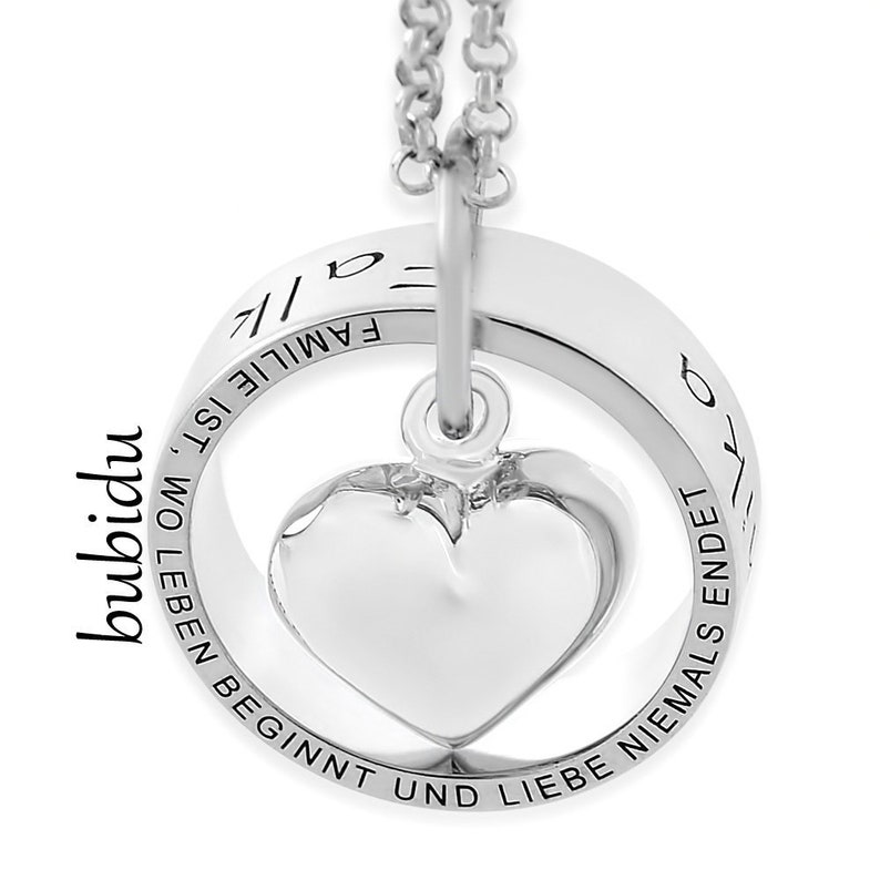 Kette mit Ring & Herz Familienschmuck Gravur Namenskette 925 Silber Designer Collier Namensring Schmuck Damenkette Namen Spruch Silberkette Bild 3