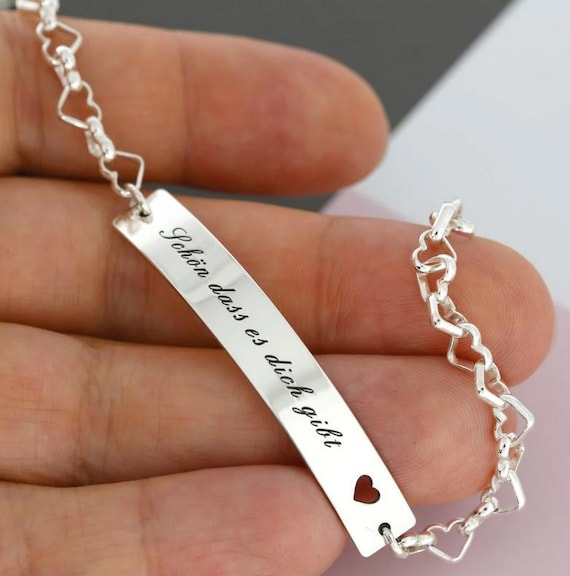Bracciale in argento con incisione, braccialetto identificativo da donna, gioielli in argento 925, braccialetto a cuore