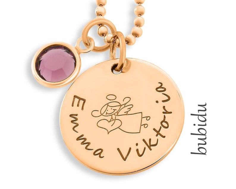 Nom collier filles enfants collier avec gravure ange collier bébé bijoux avec nom bijoux pour enfants or rose ange bijoux cadeau baptême image 2