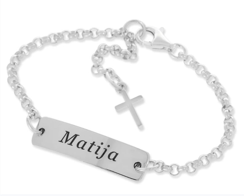 Baptism bracelet name cross engraving silver jewelry gift box special baptism gift bracelet children's jewelry birth saying name jewelry baptism image 3