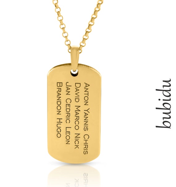 Personalized Mens Dog Tag Name Necklace Gold Plated