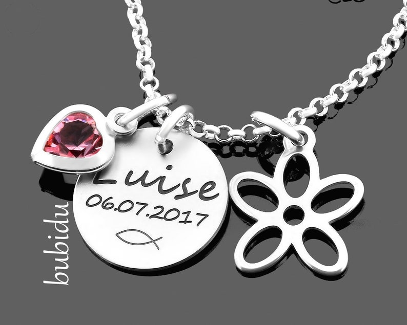 Taufkette Mädchen Taufschmuck Silber Gravur Blume, Geschenk Patenkind, personalisiert Bild 1