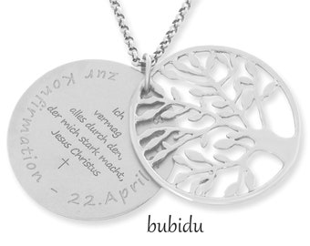 Chain Confirmation Tree of Life Pendant Engraving Saying Psalm Baptismal Motto Silver Jewelry 925 Sterling Silver Baptismal Chain Necklace Communion Child