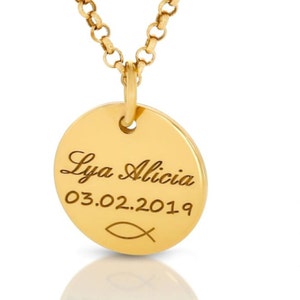 personalized necklace gold with engraving, name necklace, children, baptism necklace gold, baptism jewelry, communion, confirmation
