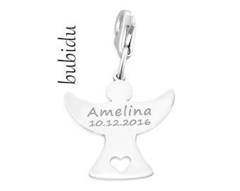 Schutzengel Charm, Engel Anhänger Gravur, Geburt Geschenk Engelchen Schmuck silber Angel Charm Taufe Geschenkidee Schutzengelchen Schmuck