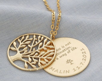 Baptism chain gold plated engraving communion confirmation wish text tree of life pendant gold gift godchild chain saying chain personalized