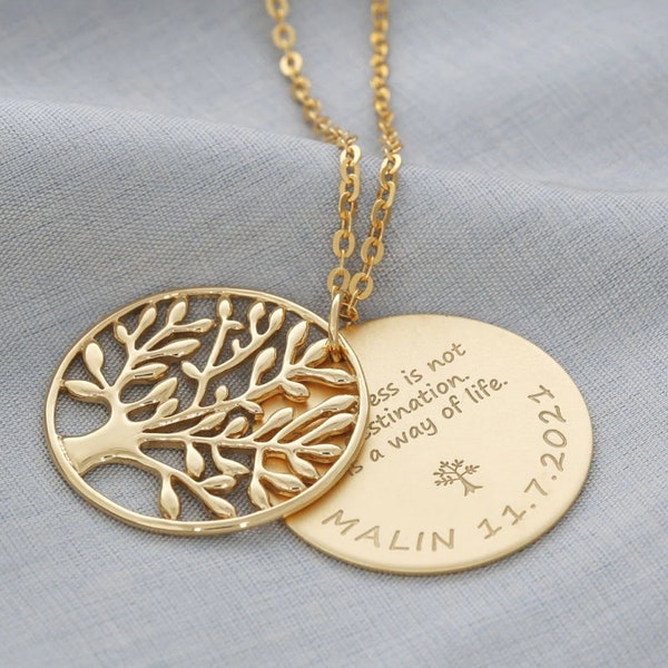 Baptême Chaîne plaqué or gravure communion confirmation arbre de vie pendentif or cadeau filleul chaîne slogan chaîne personnalisée