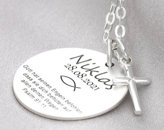 Baptism necklace, baptism jewelry boy, jewelry baptism engraving, cross pendant