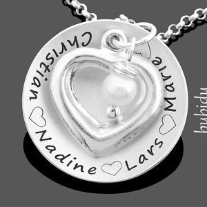 Schmuck Gravur, Namenskette, Familienkette Herz Perle personalisiert Bild 5