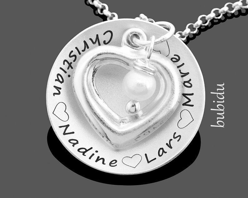 Schmuck Gravur, Namenskette, Familienkette Herz Perle personalisiert Bild 5