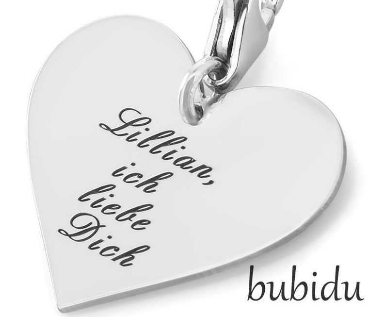 Breloque coeur gravé pendentif argent cadeau amour pendentif coeur argent 925 breloques créateur pendentif prénom image 3