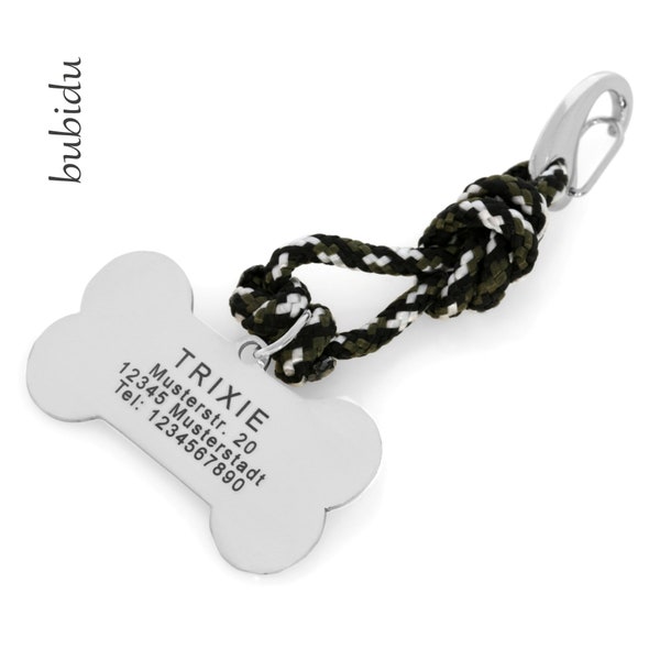 Médaille d'adresse pour chien pendentif os gravé chien étiquette voile corde chien étiquette personnalisé nom téléphone adresse marque