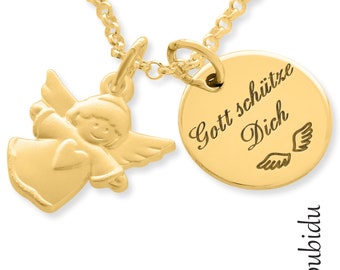 Kette Taufe vergoldet Gravur Namenskette Junge Mädchen Schutzengel gold Geschenk Taufe Kommunion Konfirmation Geburt Baby Halskette Name