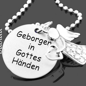 Engel Kette Silber Taufe Schmuck Gravur, Engelanhänger Anhänger personalisiert mit Text Namen Daten Spruch, besondere Erinnerung Andenken Bild 1