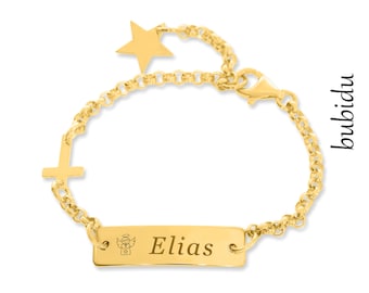 Bracciale Battesimo Incisione Battesimo Bracciale Oro Angelo Croce Pendente Braccialetti per Battesimo Comunione Cresima Battesimo Gioielli Stella Bracciale Bambino Bambino