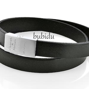 Pulsera de hombre negra grabada Pulsera de hombre de cuero BUBIDU Pulsera de hombre Regalo del día del padre Pulsera de la amistad para papá Regalo de cumpleaños para hombre