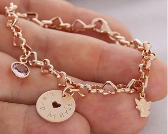 Namensarmband Mädchen & Armband zur Taufe rosegold Engel Taufarmband Flügel Geburtsstein Geschenk Patenkind Kommunion - Schmuck Konfirmation