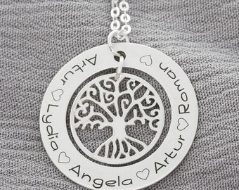 Name chain tree of life chain engraving silver chain