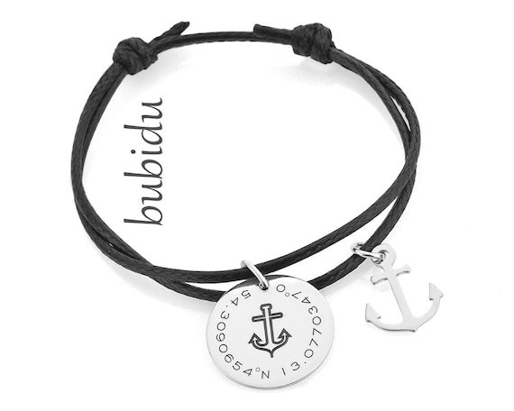 Maritimer Schmuck Gravur Kette mit Koordianten Kompass Kette vergoldet