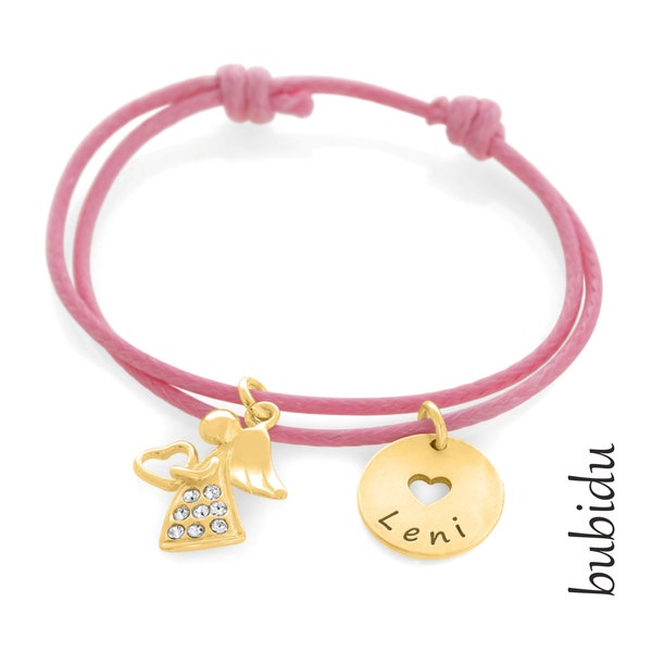 Taufarm Bracelet with Angel Girl - Christening Jewelry Name Ribbon Pink Bracelet Heart Gift Baptism Baptism Guardian Angel Names - Jewelry Engraving Child