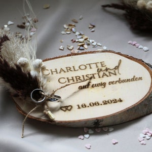Wedding ring holder wedding ring pillow wood with engraving wedding dried flowers name saying wedding rings ring holder wedding rings man & woman wooden disc