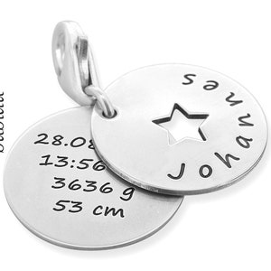 Pendant with engraving, birth gift, charm dates, star image 1
