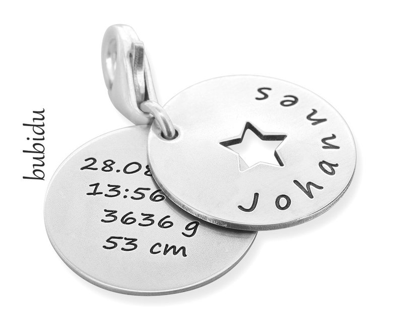 Pendant with engraving, birth gift, charm dates, star image 1