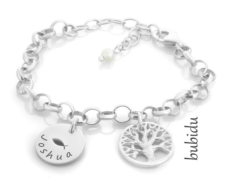 Bracelet argent baptême, bijoux communion gravure, arbre de vie image 1