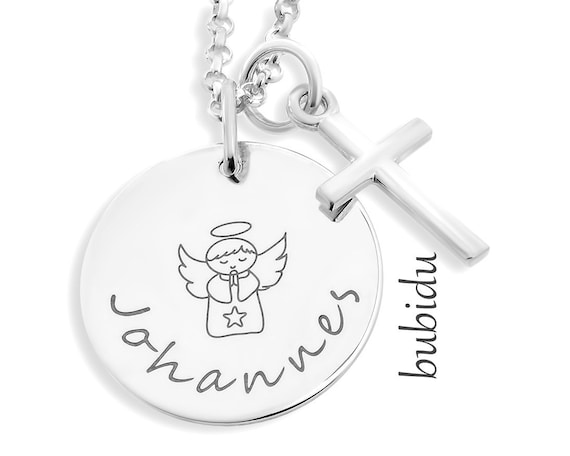 Baptême Baptême Gravé Silver Cross Collier Communion Confirmation